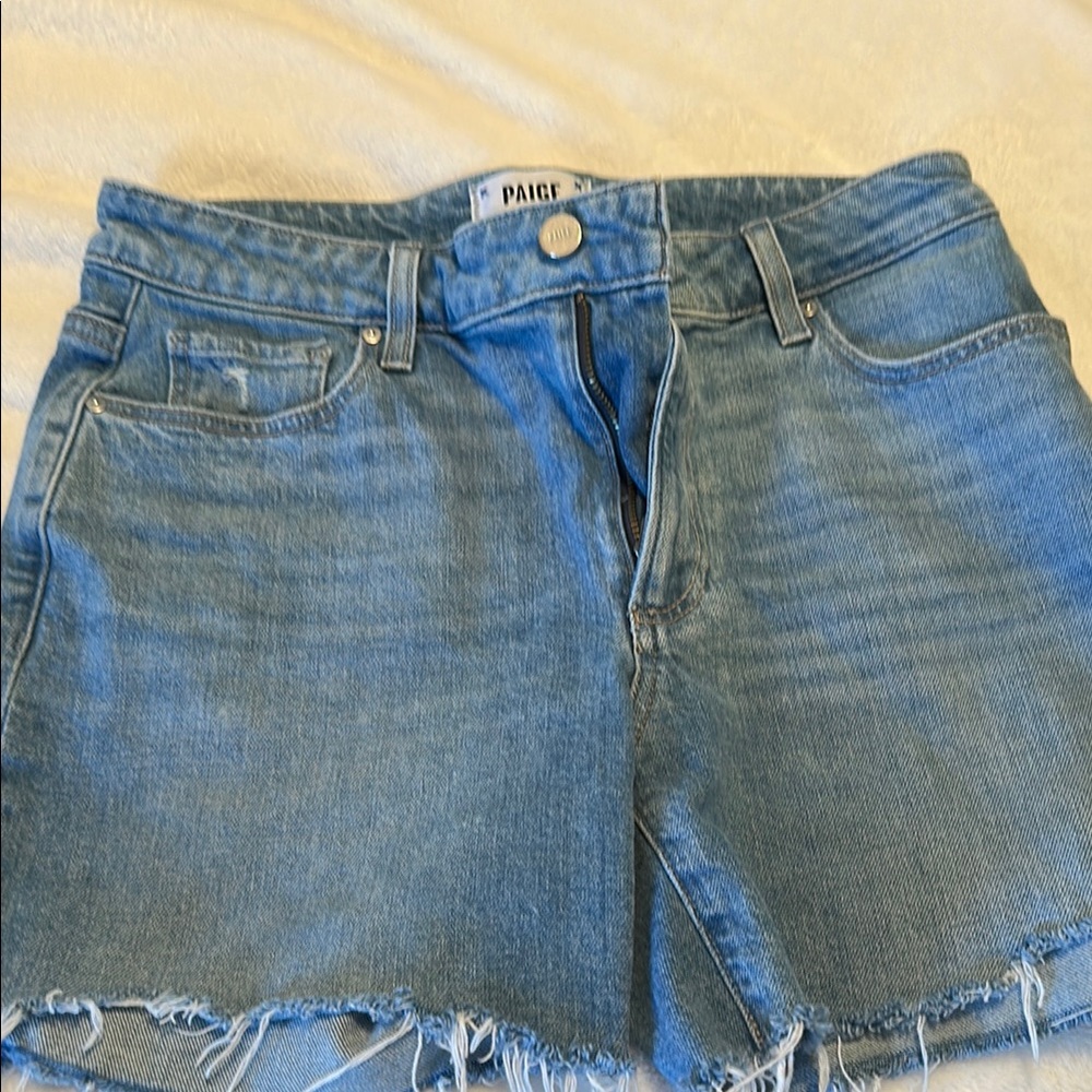 Paige Blue Denim Shorts midi length